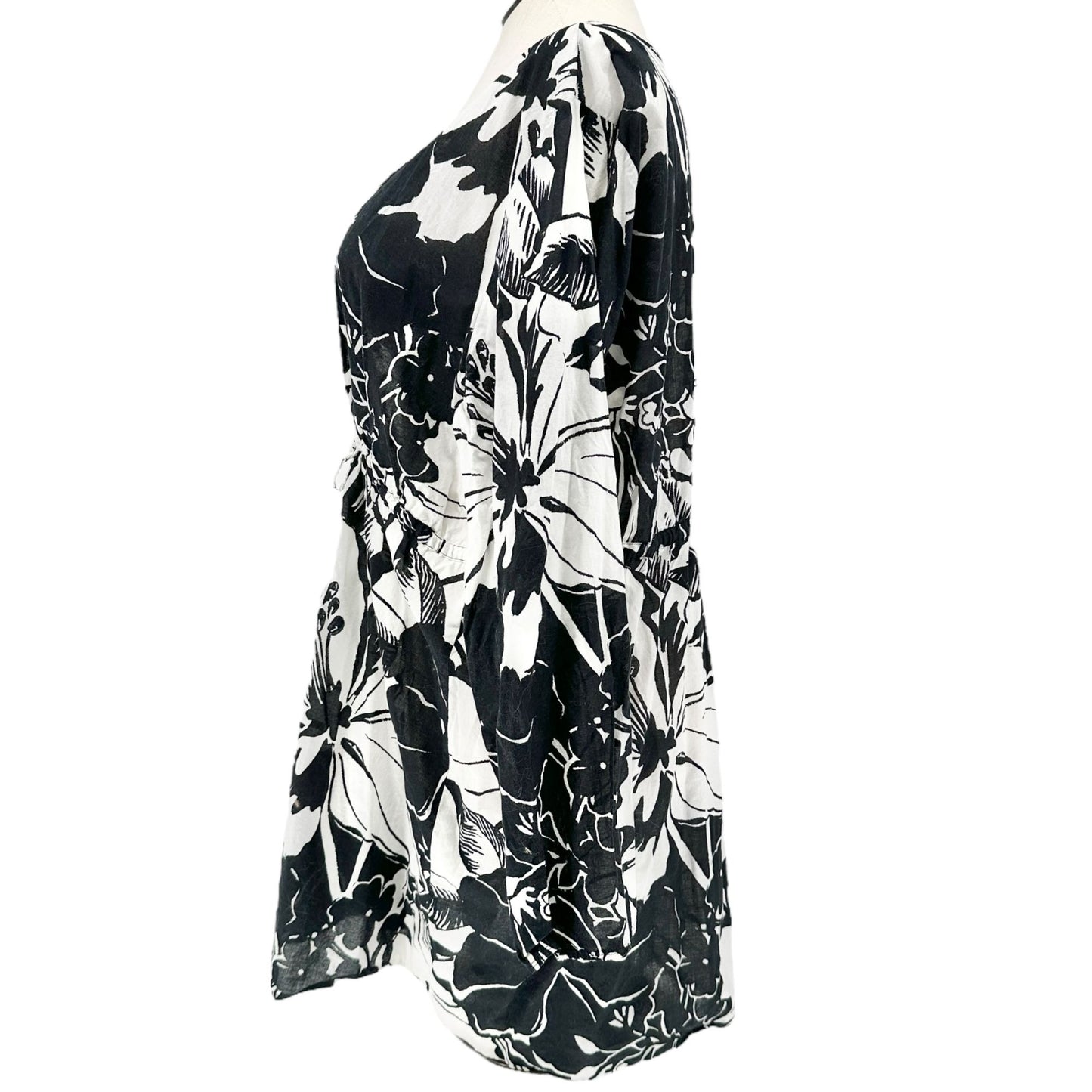 Islander Swim Cover Up Womens 3X Black White Flower Print Lightweight Full Cover