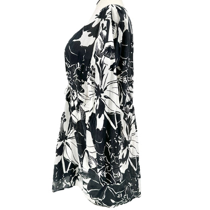 Islander Swim Cover Up Womens 3X Black White Flower Print Lightweight Full Cover