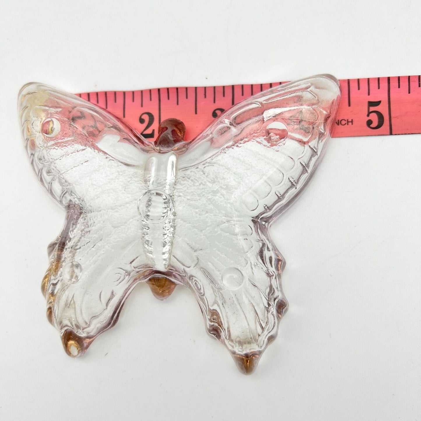Vintage Butterfly Trinket Dish Clear Glass With Gold Trim 4.5 x 4 inch Beautiful