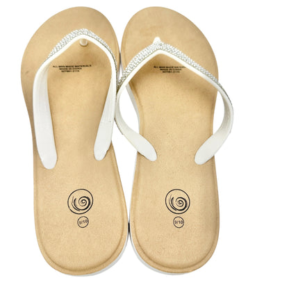 White Rhinestone Flip Flops Womens Size 9/10 Faux Leather Summer Casual Sandals