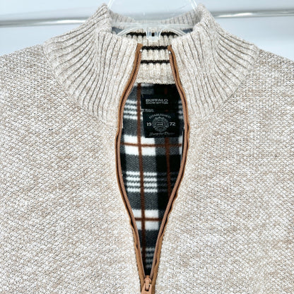 Buffalo David Bitton Cardigan Sweater Mens XXL Beige Zip-Up Jute Mix Warm Knit