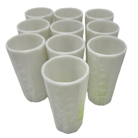 Westmoreland Milk Glass Coolers Set of 10 Grape Pattern 8oz Glasses Tumblers