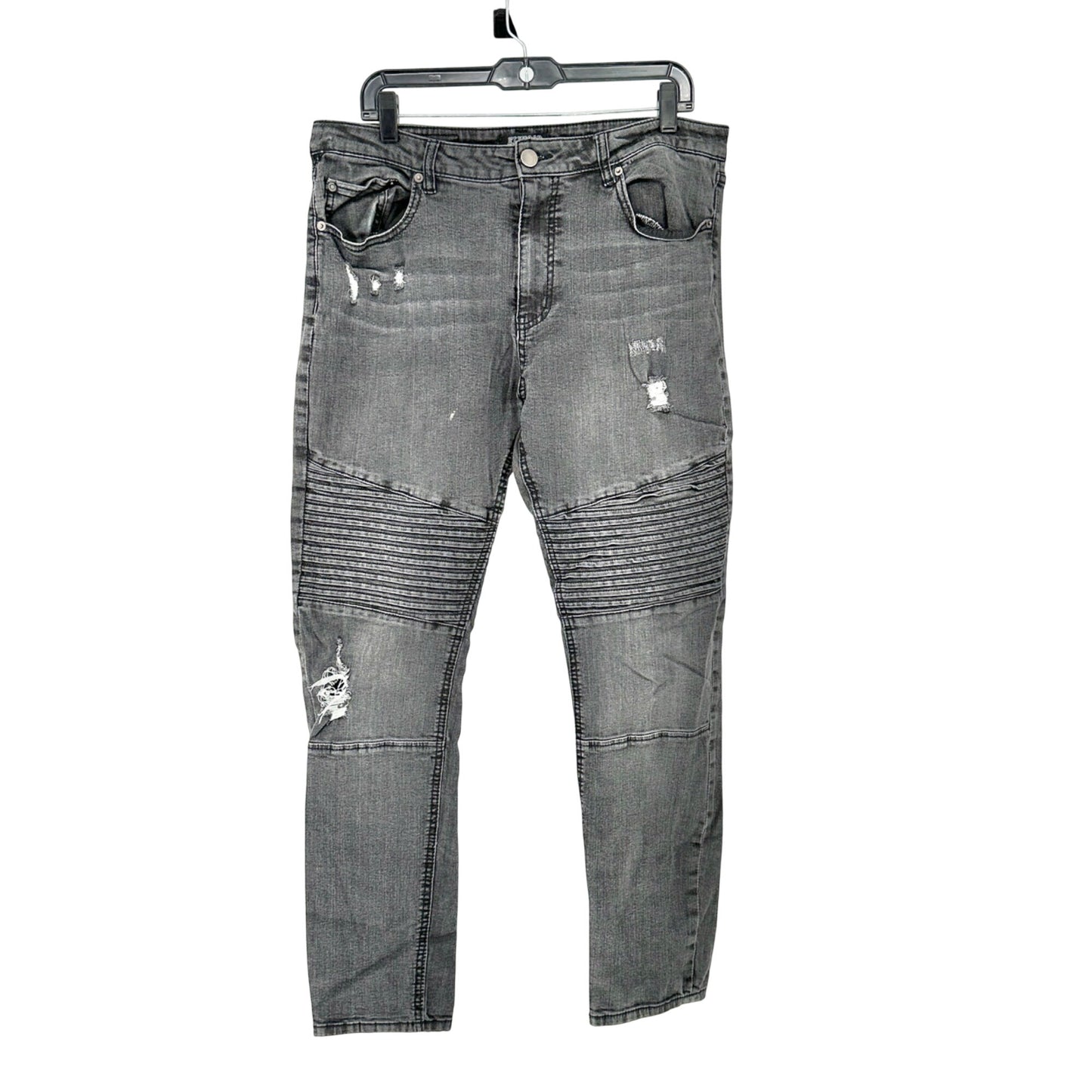 Elwood Mens Biker Jeans 36x30 With Distressed Detailing Faded Black Light Wash