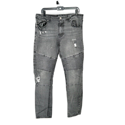 Elwood Mens Biker Jeans 36x30 With Distressed Detailing Faded Black Light Wash