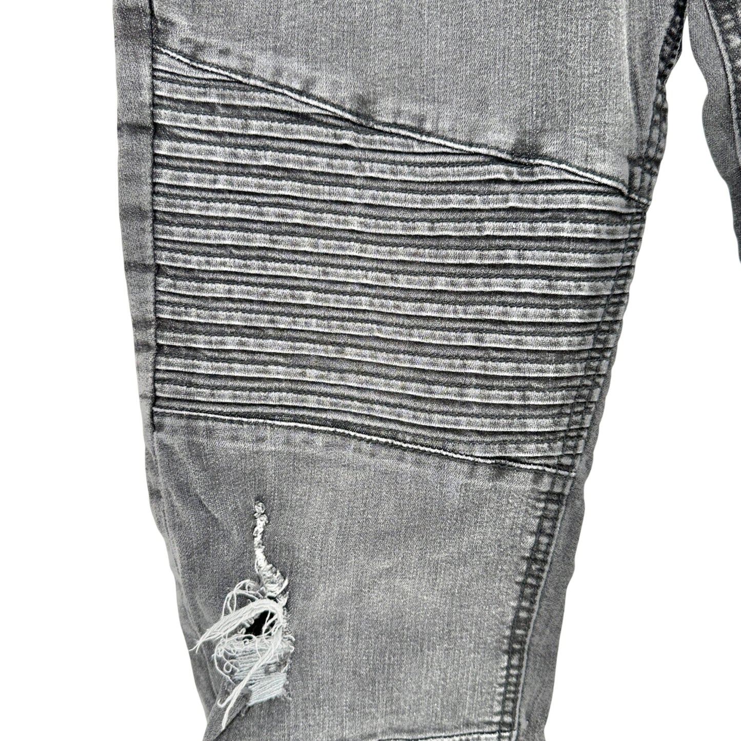 Elwood Mens Biker Jeans 36x30 With Distressed Detailing Faded Black Light Wash