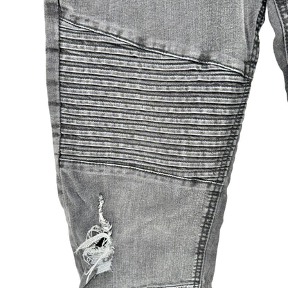 Elwood Mens Biker Jeans 36x30 With Distressed Detailing Faded Black Light Wash