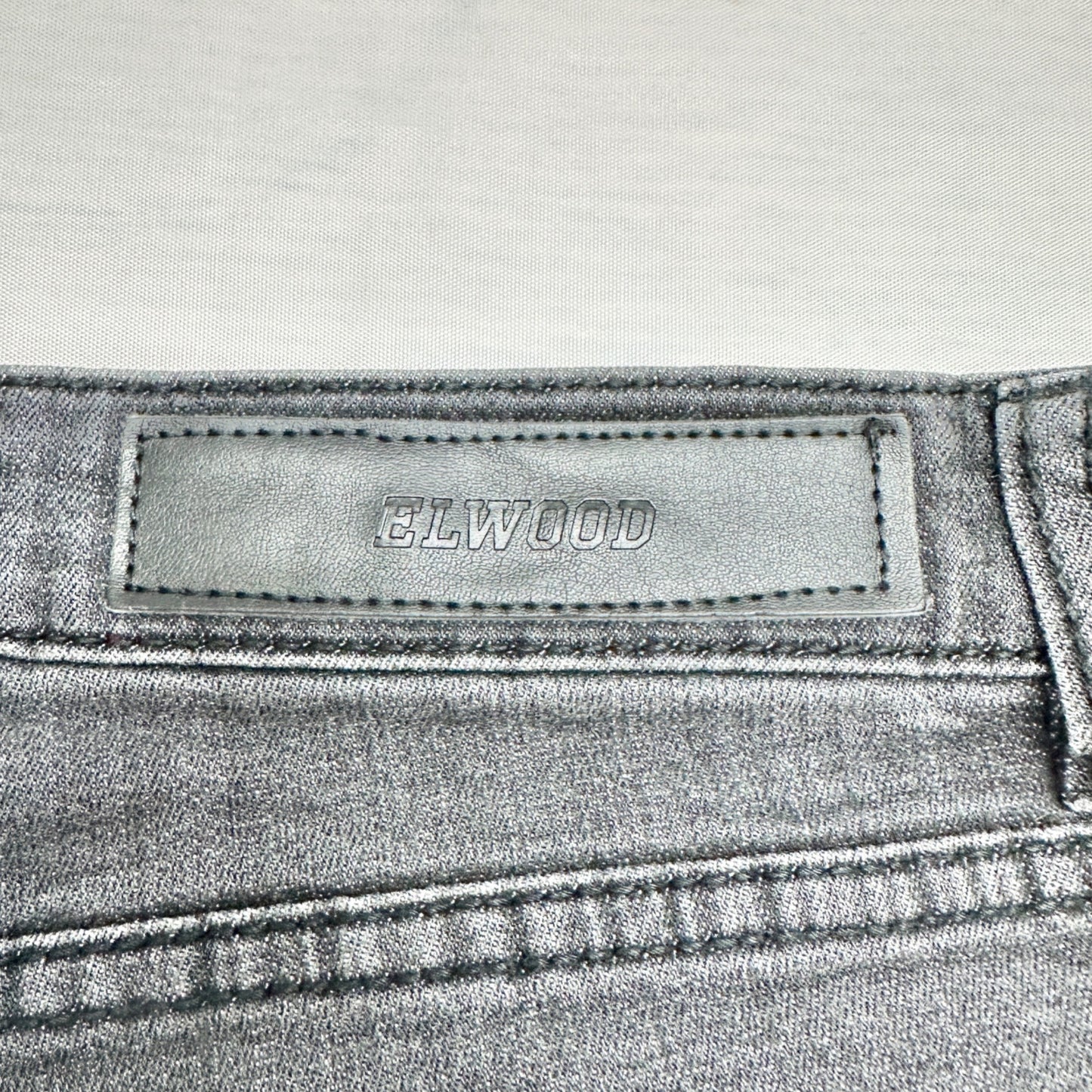 Elwood Mens Biker Jeans 36x30 With Distressed Detailing Faded Black Light Wash
