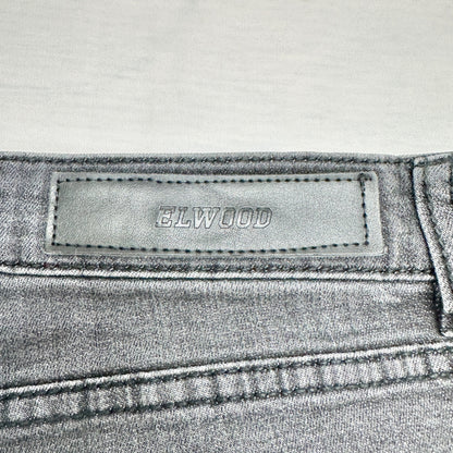 Elwood Mens Biker Jeans 36x30 With Distressed Detailing Faded Black Light Wash