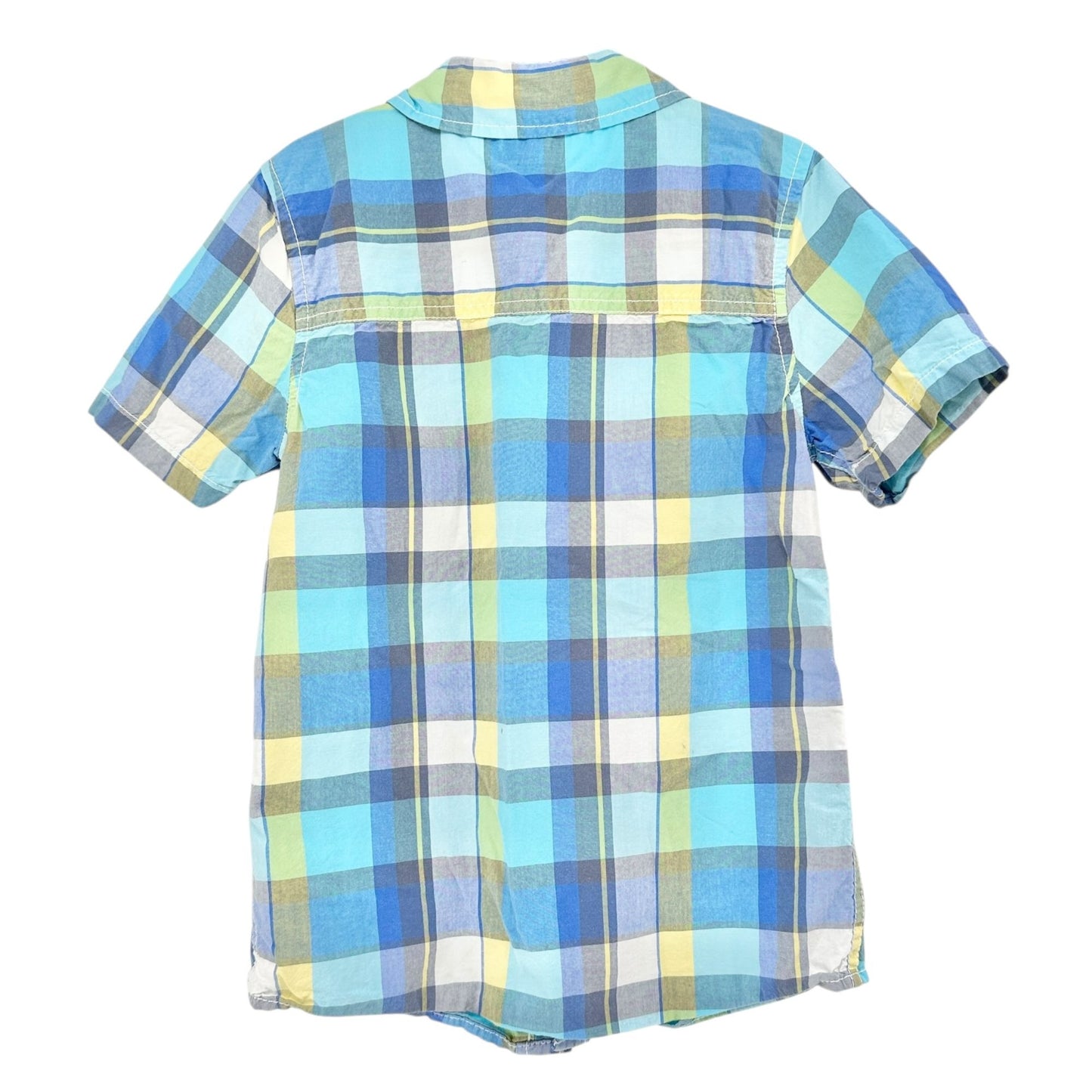 Oshkosh Boys Size 8 Short Sleeve Plaid Button-Up Shirt Cotton Blue Yellow