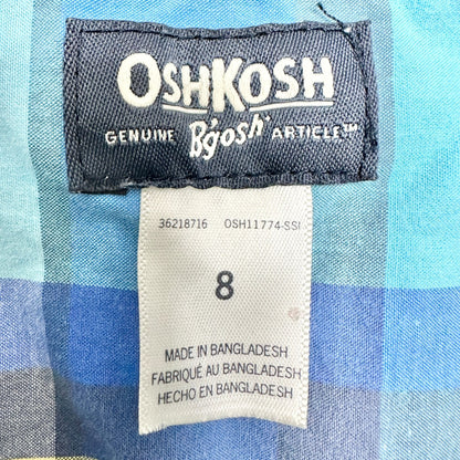 Oshkosh Boys Size 8 Short Sleeve Plaid Button-Up Shirt Cotton Blue Yellow