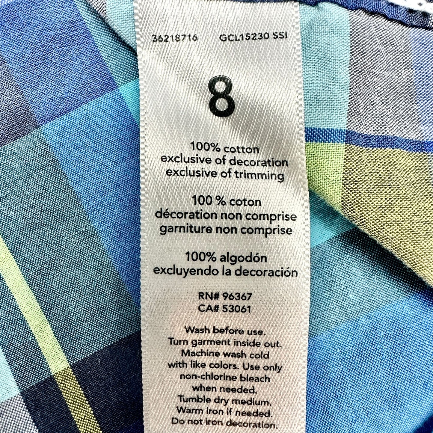 Oshkosh Boys Size 8 Short Sleeve Plaid Button-Up Shirt Cotton Blue Yellow