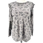 Torrid Size 1 Classic Fit Womens 1X Gray Black Floral Long Sleeve Ruffle Detail