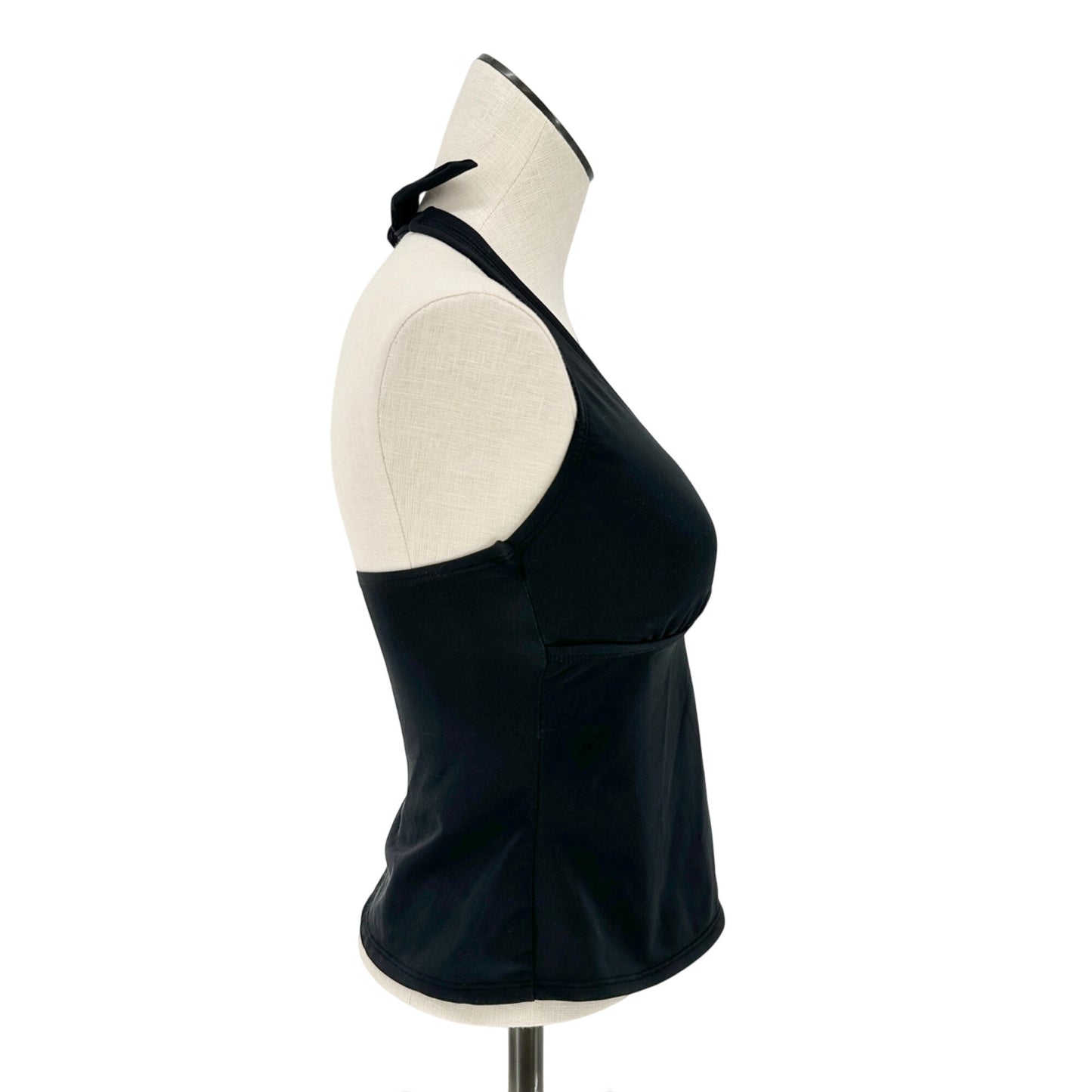 Halter Tankini Swimwear Top Womens Size Small Black With Ring Accent Tie Closure