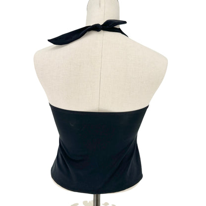 Halter Tankini Swimwear Top Womens Size Small Black With Ring Accent Tie Closure