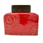 Vintage Style Bottle Rectangular Red Ceramic Embossed Floral With Metal Lid