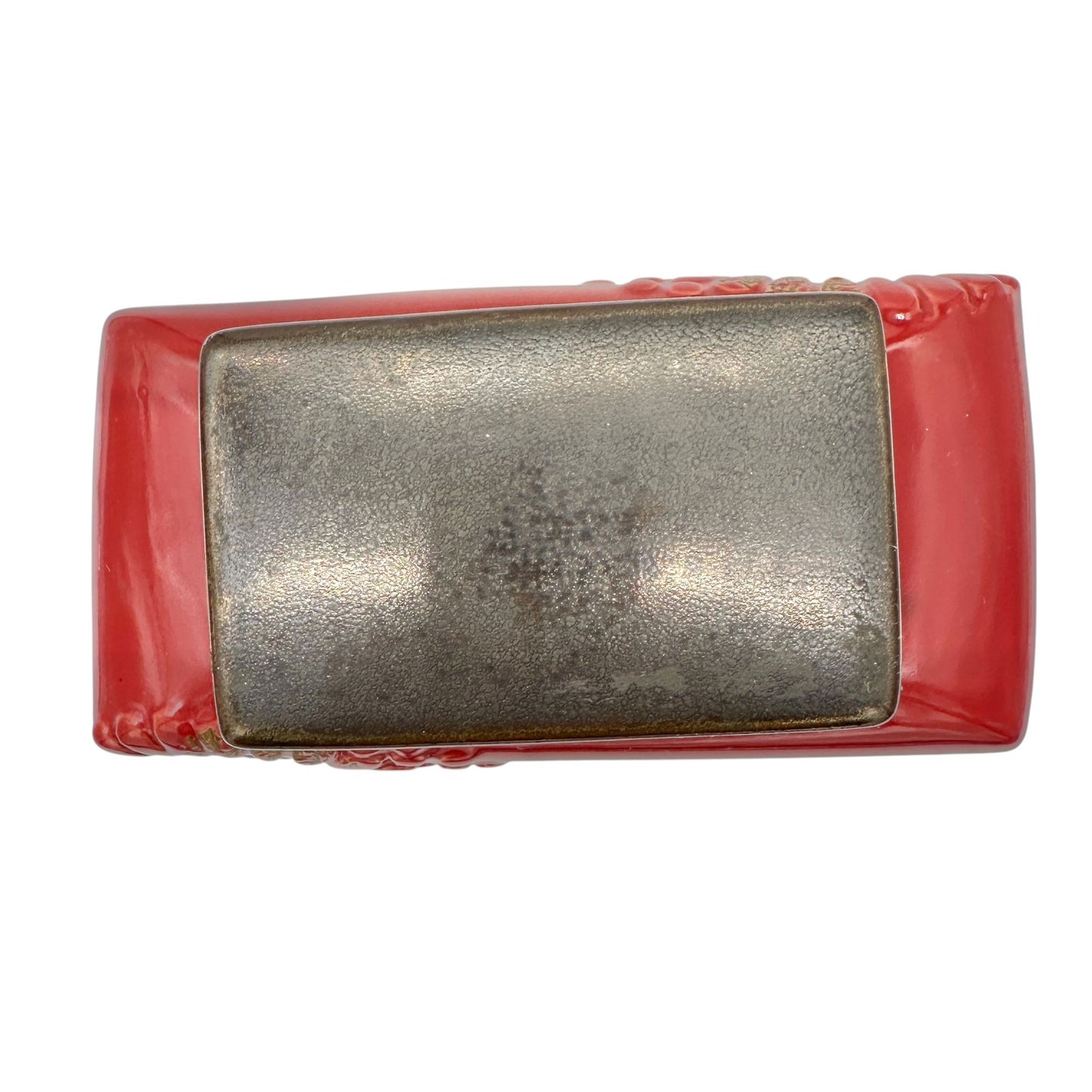 Vintage Style Bottle Rectangular Red Ceramic Embossed Floral With Metal Lid