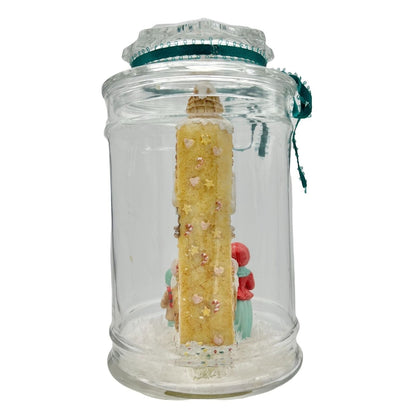 Handcrafted Glass Lidded Jar Christmas Snow Scene Carolers Gingerbread Church
