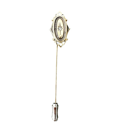 Vintage Avon Goldtone Stick Pin Rhinestone Accent Ornate Design 3 Inch Accessory