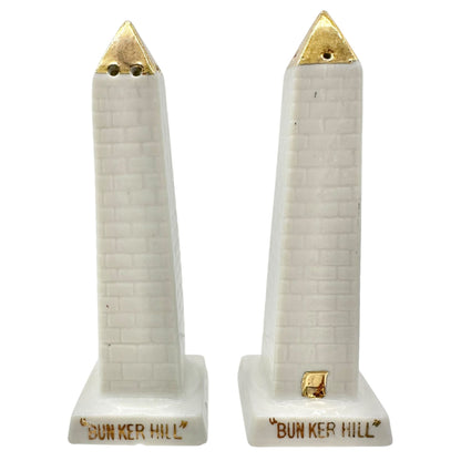 Vintage Ceramic Bunker Hill Monument Salt and Pepper Shakers Japan Gold Accents