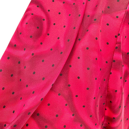 White House Black Market Blouse Womens 12 Red Rose Print Polka Dot LS Tie Front