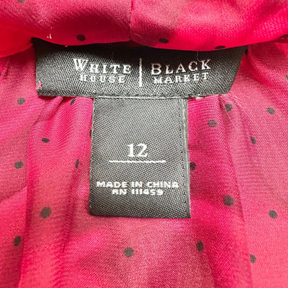 White House Black Market Blouse Womens 12 Red Rose Print Polka Dot LS Tie Front