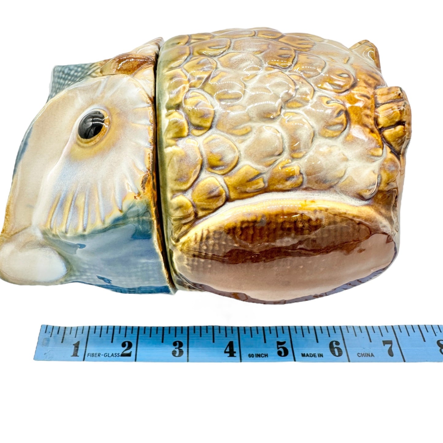 Hand-Painted Ceramic Owl Jar With Lid For Storage Or Décor 6x5 Brown and Blue