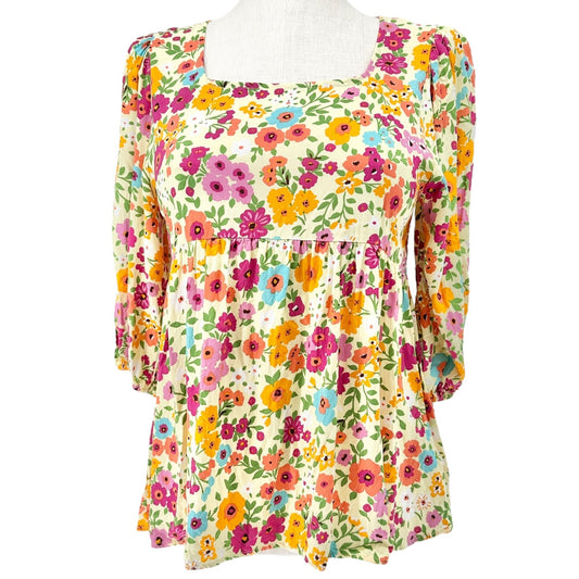 Haptics By Holly Harper Peasant Top Womens S Floral Print Lightweight 3/4 Sleeve