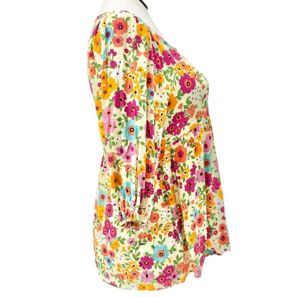 Haptics By Holly Harper Peasant Top Womens S Floral Print Lightweight 3/4 Sleeve