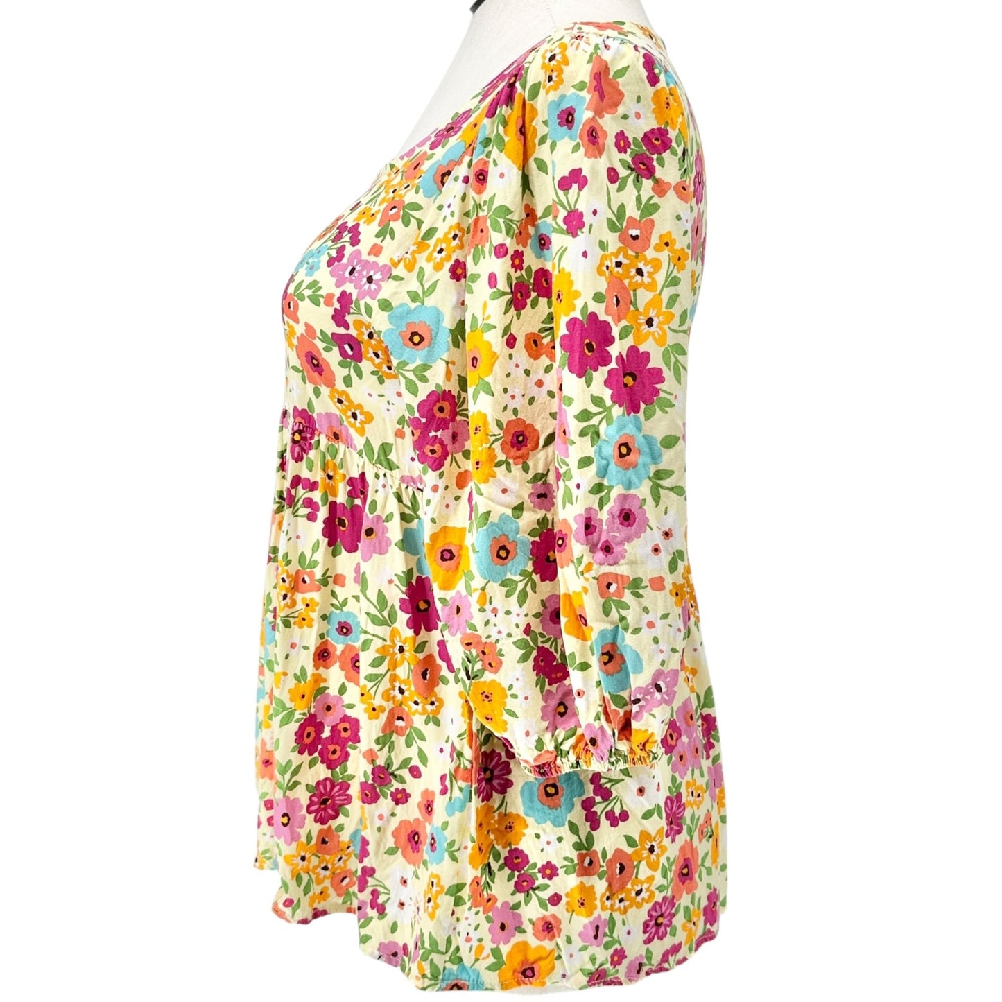 Haptics By Holly Harper Peasant Top Womens S Floral Print Lightweight 3/4 Sleeve