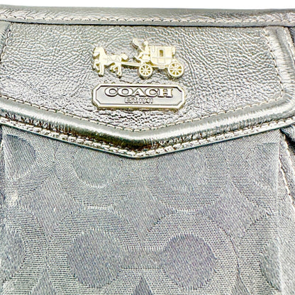 Coach Wristlet 9 x 5 Black Silver Hardware Purple Interior Zip Closure