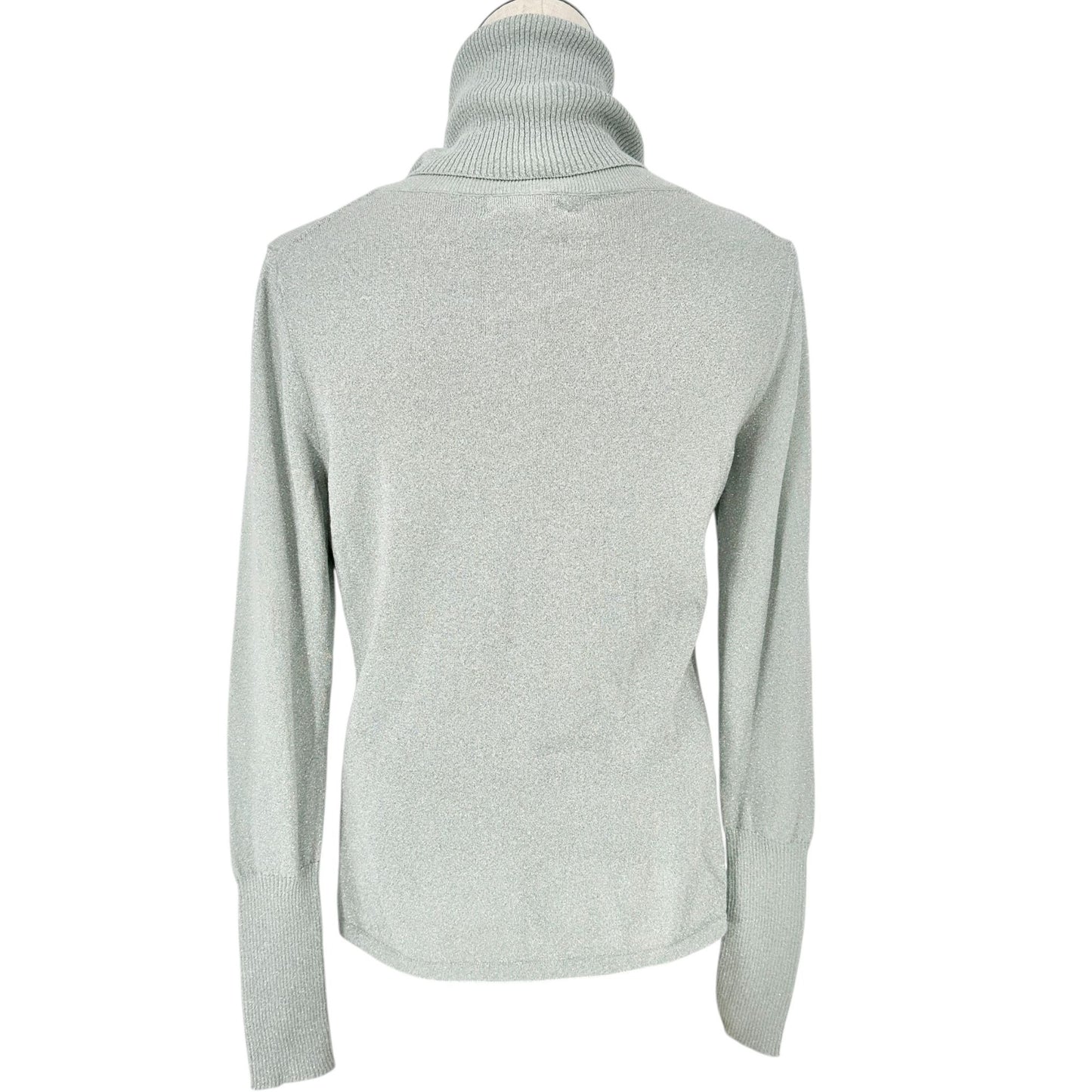 Calvin Klein Sweater Womens M Metallic Silver Cowl Neck Long Sleeve Cotton Blend