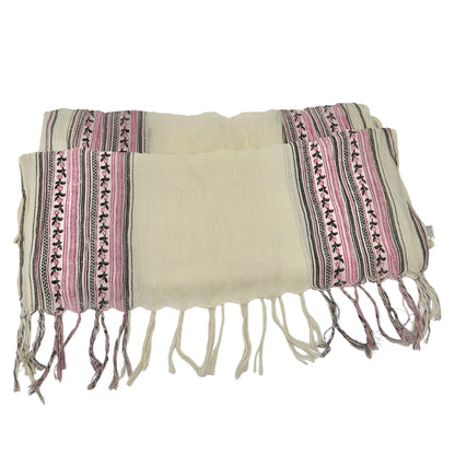 American Eagle Outfitters Scarf 73x25 Cotton Beige Pink Gray Fringe