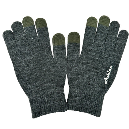 Achiou Winter Knit Gloves Gray Womens Mens Touchscreen Fingertips Grip Palm NIP