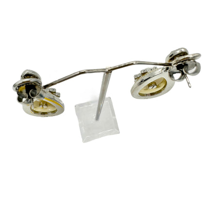 Lia Sophia Art Deco Dangle Earrings Silvertone Clear Gems Yellow Stone Green Bead