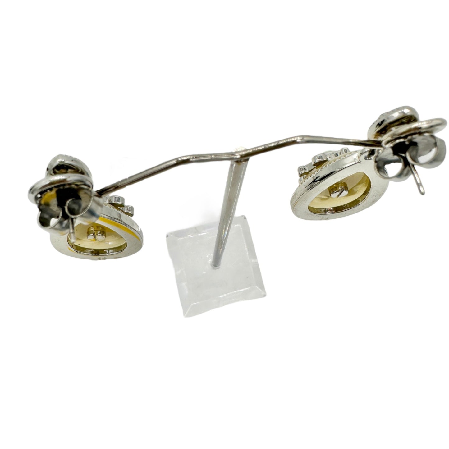 Lia Sophia Art Deco Dangle Earrings Silvertone Clear Gems Yellow Stone Green Bead
