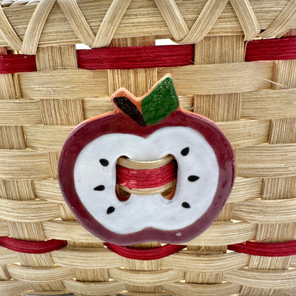 Handmade Basket Apple Delight Black Wire and Red Wood Handle Apple Adornment
