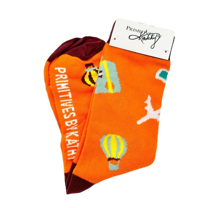 Primitives by Kathy 'Never Stop Exploring' Box Sign & Orange Socks Set NWT