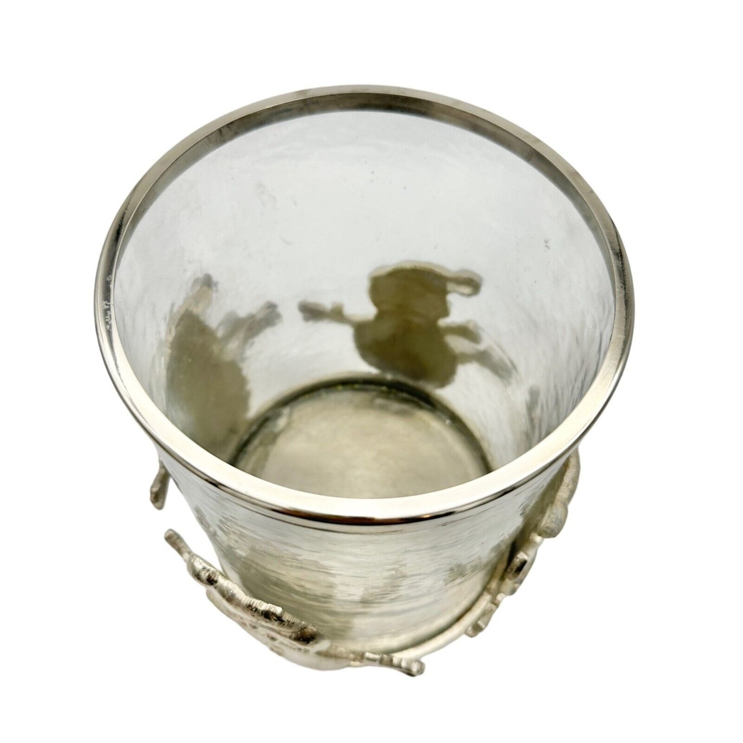 Large Snowman Pillar Candle Holder Pewter and Glass 8 x 6 in Holds 3x3 Candle