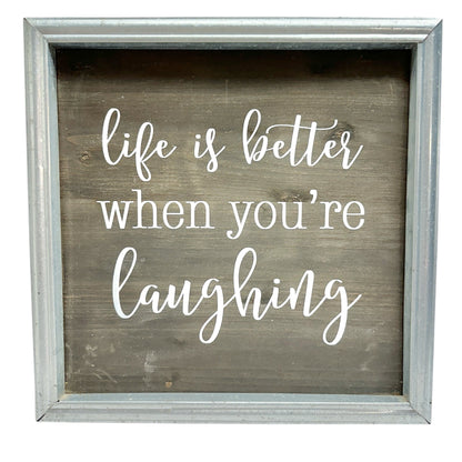 Life Is Better When Youre Laughing Wood Framed Wall Art Sign 16x16 Rustic Decor