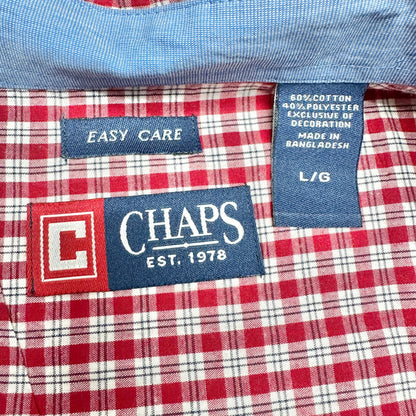 Chaps Easy Care Dress Shirt Mens L Red Plaid Button Down Collar LS