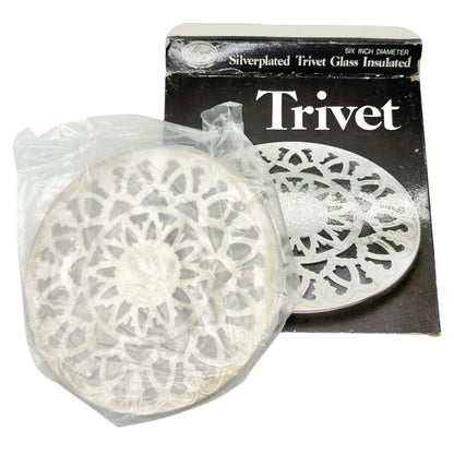 Leonard Silver Mfg Trivet 6 Inch Silverplated Glass Insulated NIB Elegant Design