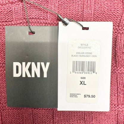 DKNY Sweater Mens XL Burgundy Textured LS Crewneck Recycled Cotton Blend NWT