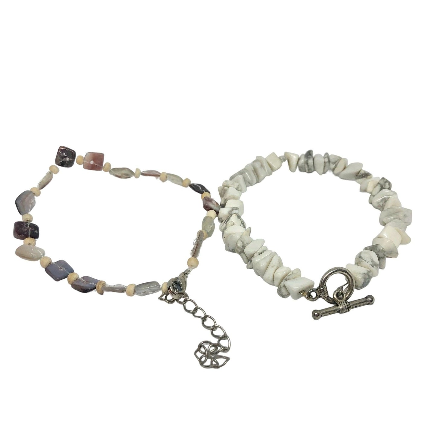Pair of Beachy Bracelets Tan Browns Stone Like Beads