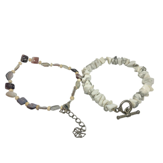 Pair of Beachy Bracelets Tan Browns Stone Like Beads
