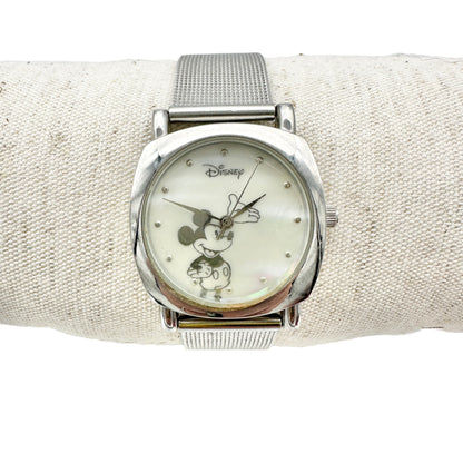 Disney Mickey Mouse Watch Stainless Steel Silver Metal Mesh Buckle Strap