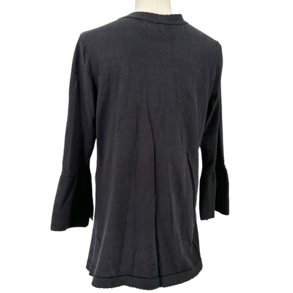 Charter Club Sweater Womens Medium Black Open Front Scalloped Edges 3/4 Sleeve