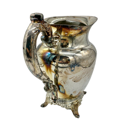 Vintage Oneida Silver Plated Water Pitcher With Ornate Handle Footed Base
