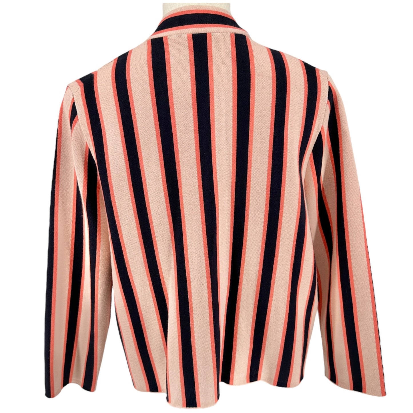 Ann Taylor Open Front Cardigan Jacket Womens L Striped Black Orange
