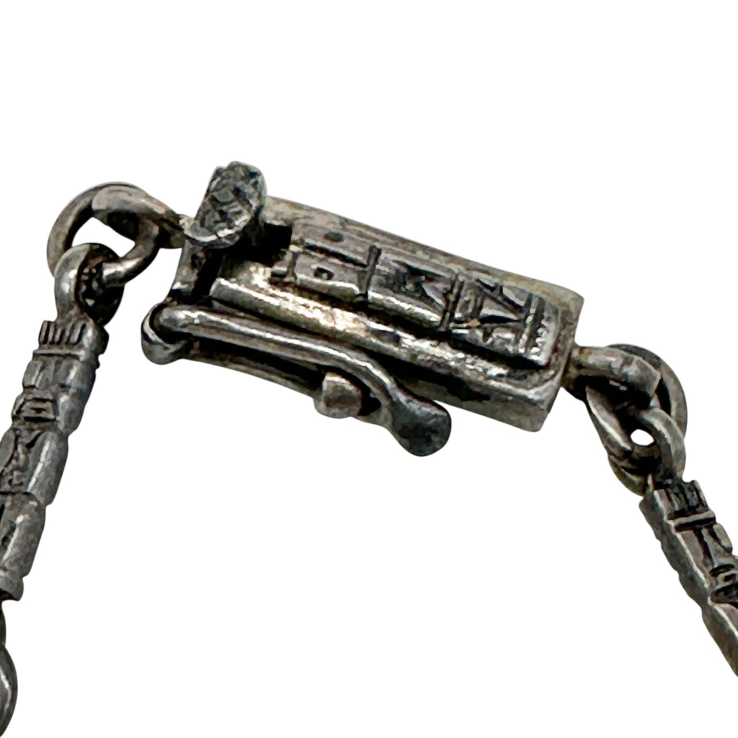 Vintage Sterling Silver 925 Necklace With Tribal Gold Mask Dangling Charms