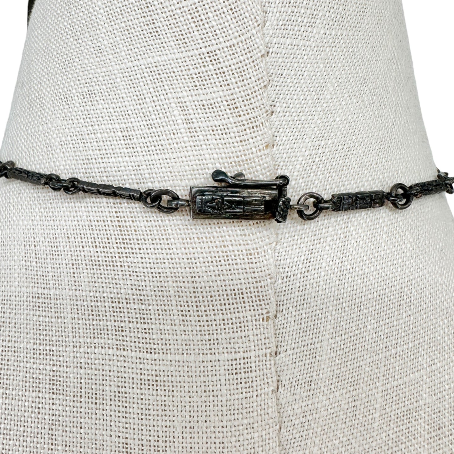 Vintage Sterling Silver 925 Necklace With Tribal Gold Mask Dangling Charms